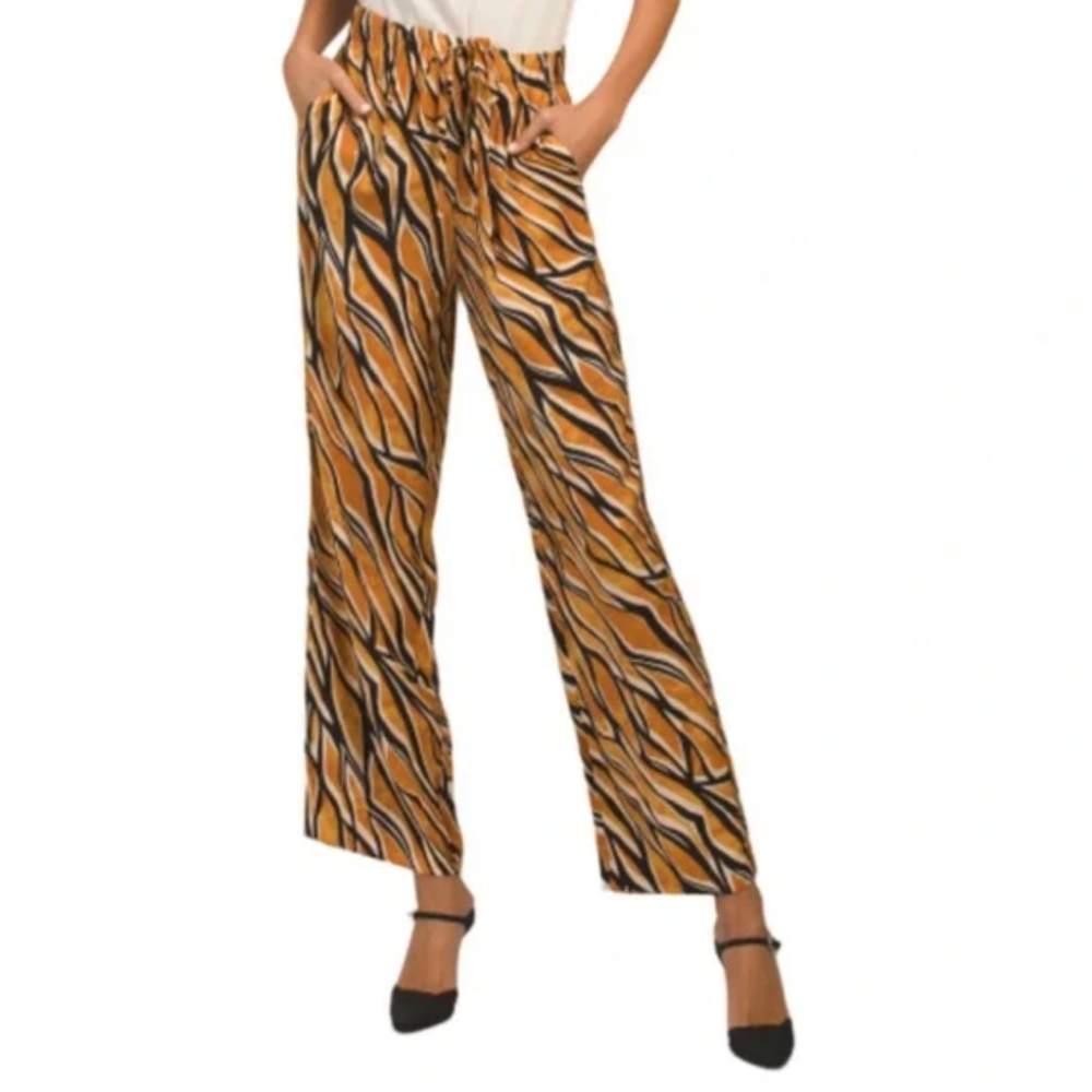 HAVER + BLAIR Tiger Print Wide Leg Airy Pants Women's L Brown Boho Retro Coastal